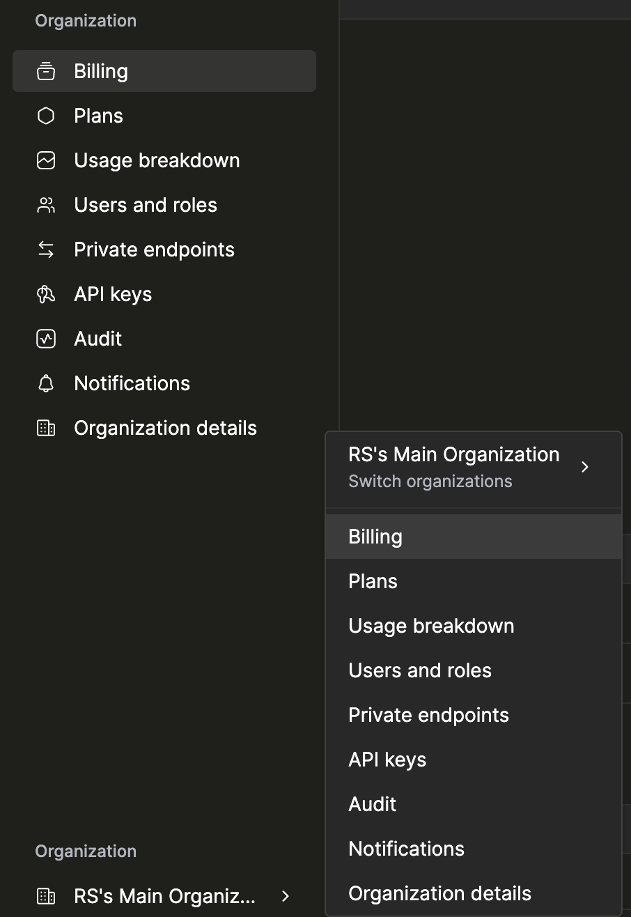 Где найти раздел Billing в пользовательском интерфейсе