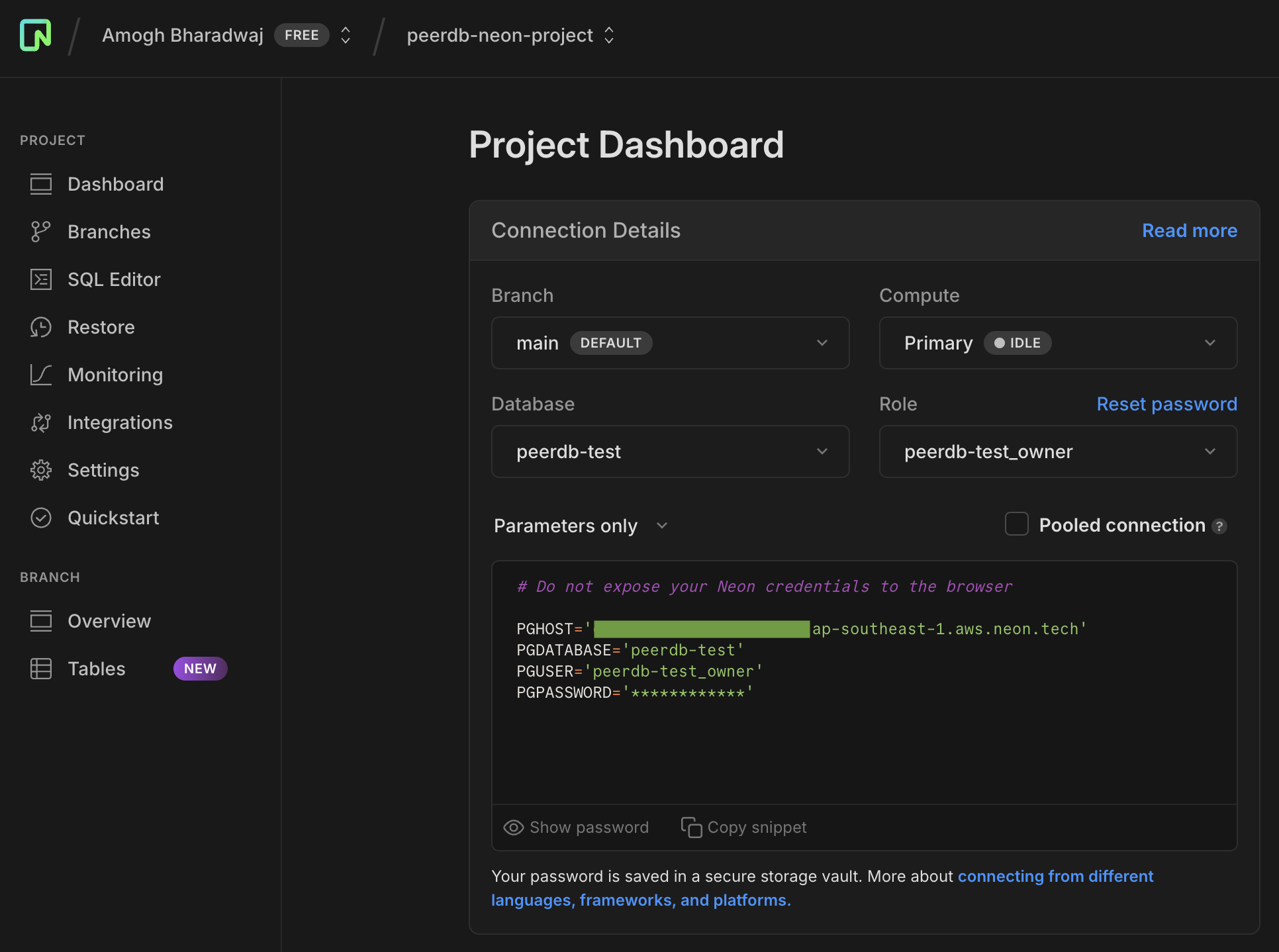 Параметры подключения